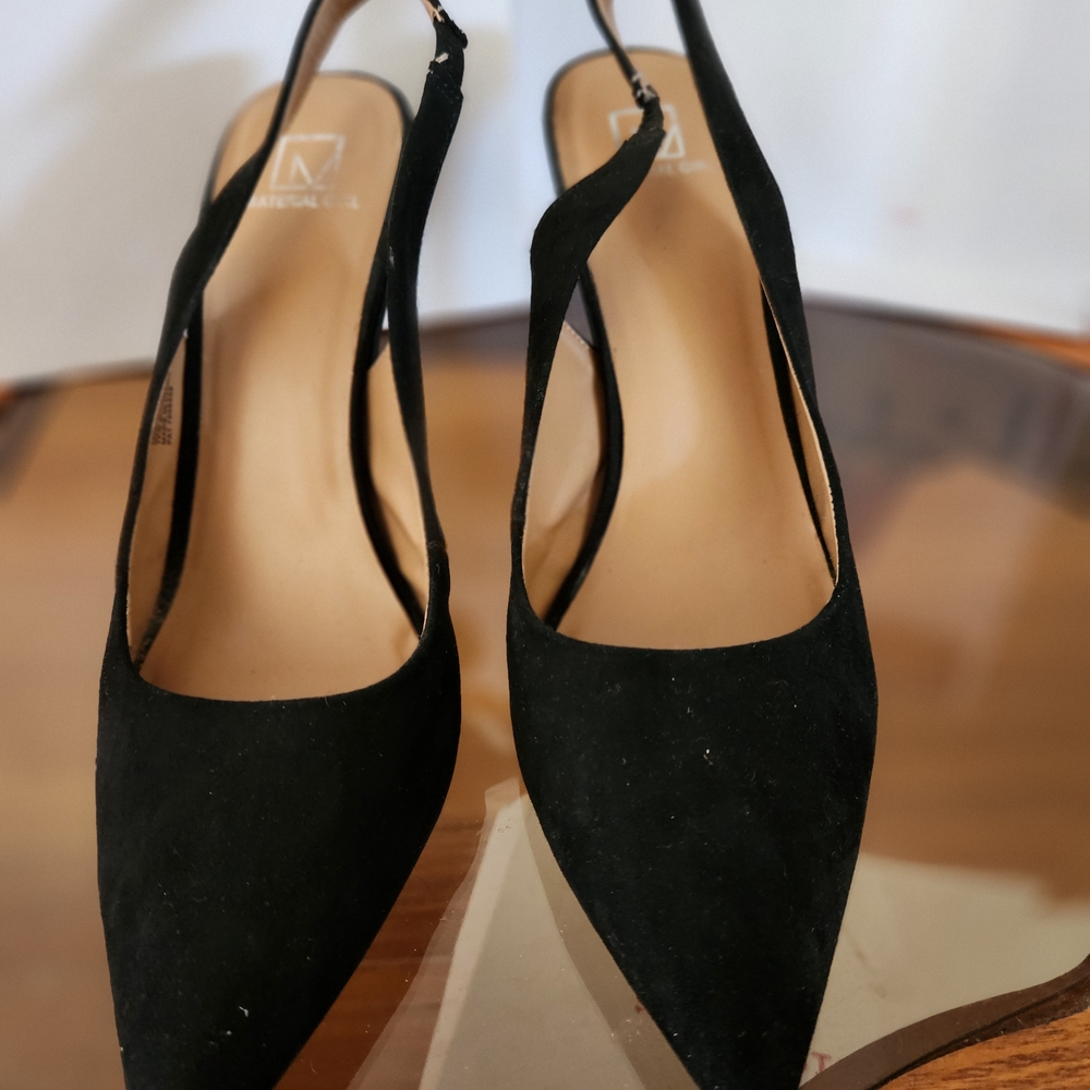 Material Girl Black Suede Slingback Heels